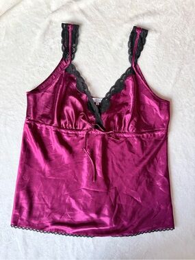 Addition Elle Satin Camisole in Magenta with Black Lace